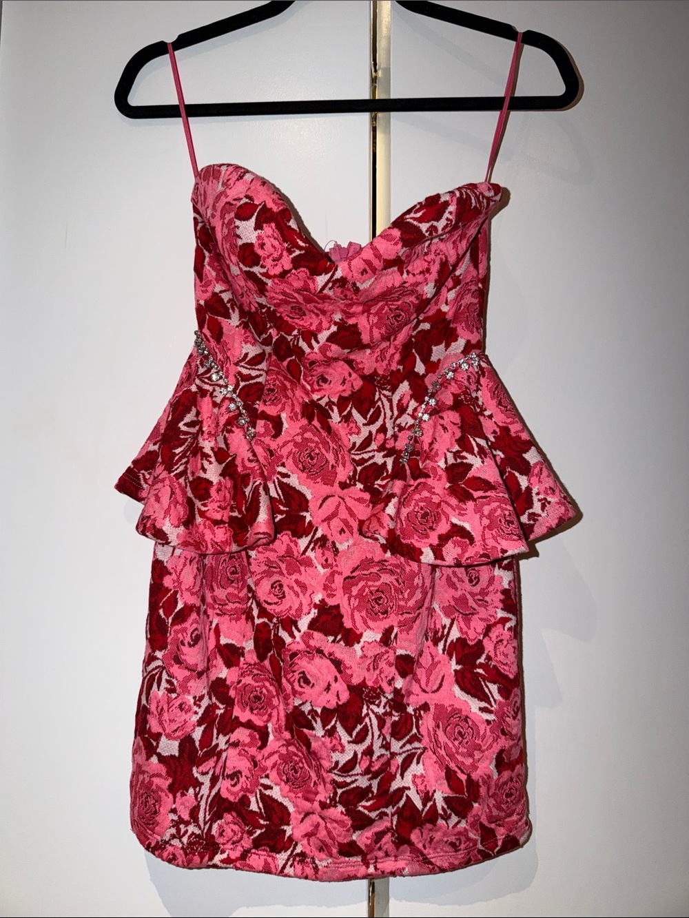 Pink & Red Floral Peplum Mini Dress